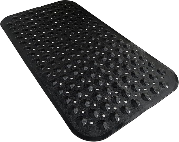 Anti-Slip Bathtub Shower mat, 27.5×14.5（Approximately 70×37cm） inch Soft Oversized Machine Washable Non-Slip Bathtub mat with Drainage Holes, Bathroom Floor Suction Cup.（1-Opaque Black）