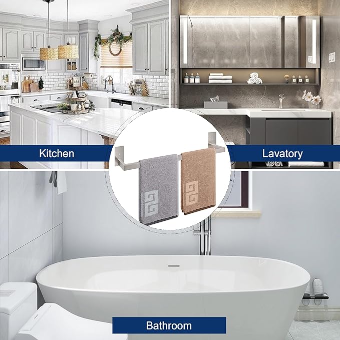 NearMoon Self Adhesive Bathroom Towel Bar, Stainless Steel Square Bath Wall Shelf Rack Hanging Towel Stick On Sticky Hanger Contemporary Style, Towel Rack Wall Mounted (24 Inch, Brushed Nickel)
