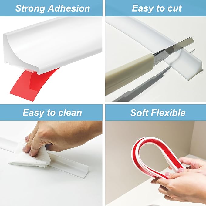39Inch Shower Threshold Water Dam, Self-Adhesive Silicone Shower Barrier Water Stopper Shower Door Bottom Seal Strip Shower Splash Guard for Bathroom Kitchen Bathtub