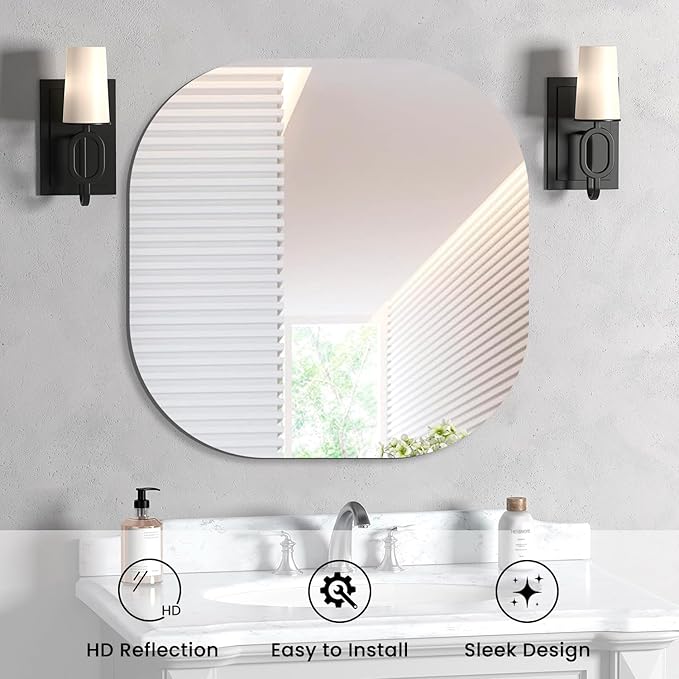 VASUHOME Frameless Bathroom Mirror, 24 x 24 Inch Wall Vanity Mirror, Large Wall Mounted Mirrors for Bathroom, Living Room, Bedroom, Entryway