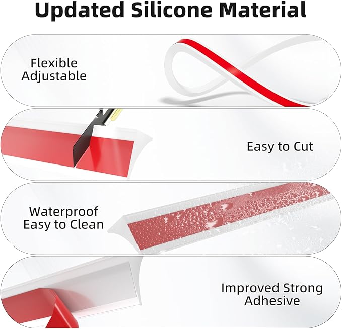 39 inch Water Barrier for Sink, Silicone Rubber Kitchen Water Splash Guard, Bendable Corner Dam Water Retaining Strip for Countertop,Shower, Bathroom,Frameless Shower Threshold Door Bottom Seal Strip