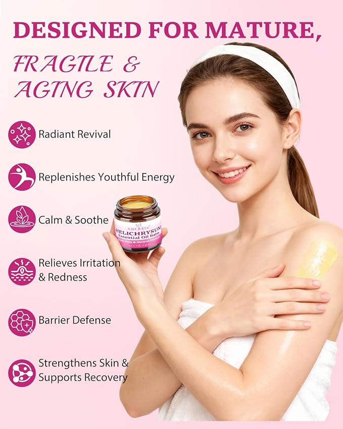 Helichrysum Multipurpose Balm - Natural Soothing Hydrating Salve with Helichrysum Oil for Thin, Fragile, B-ruised & Aging Skin | Moisturizes & Revitalizes Body & Face - 120G/4OZ