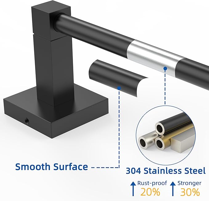 RUACQ Hand Towel Holder, 9-inch Hand Towel Bar, Square Base Towel Ring, 304 Stainless Steel Towel Rack for Bathroom, Wall Mounted(Matte Black)