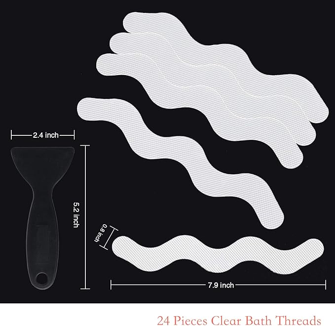 Anti Slip Shower Stickers, Adhesive Decals Safety Strips Scraper for Bath Tub, Shower, Stairs, 24 Pieces (White)