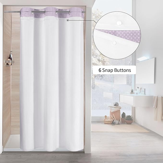MitoVilla Purple Waffle Small Stall Shower Curtain Liner Set 36 x 74, No Hooks Required Half Size Narrow Fabric Cloth Shower Curtain Set with Snap-in Liner for Modern Bathroom Decor, Lavender