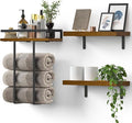 Towel Racks for Bathroom-Wall Mounted Floating Shelves for Wall Bathroom Bedroom Kitchen Living Room, Hanging Book Shelves Decor Bathroom Organizer, 16 inch Solid Wood, (Walnut-Like, Set of 3, 16in)