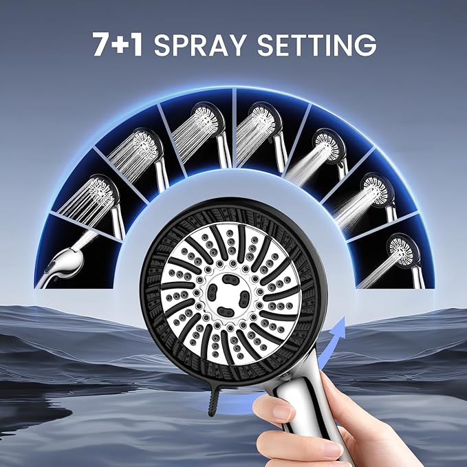Filtered Shower Head with Handheld, High Pressure 8 Spray Showerhead with Filters & Upgraded Detachable Shower Head, Water Softener Filters Beads for Hard Water -Remove Chlorine