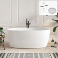 FerdY Tahiti 59" Acrylic Freestanding Bathtub, Elegant Oval Shape Bathtub, Glossy White, Polished Chrome Drain & Integrated Slotted Overflow Assembly Included cUPC Certified