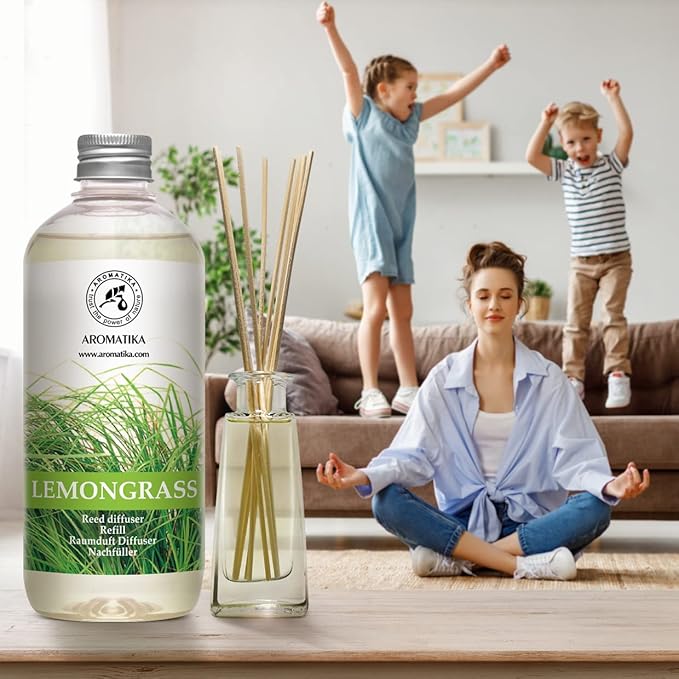 Lemongrass Diffuser Refill 34 Fl Oz (2x17 Fl Oz) - Fresh & Long Lasting Fragrance - Refill with Natural Essential Lemongrass Oil - for Aromatherapy - Spa - Home