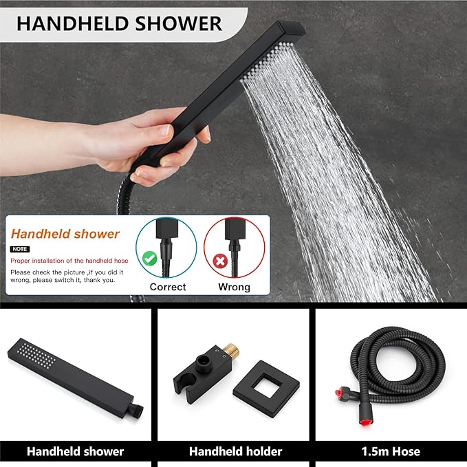 Midanya Rain Shower System with Tub Spout,Tub Shower Faucet Set with rainfall Shower Head and Handheld Spray,Wall Mount Tub Shower Combo Rough-in Valve Included,10 Inch Matte Black