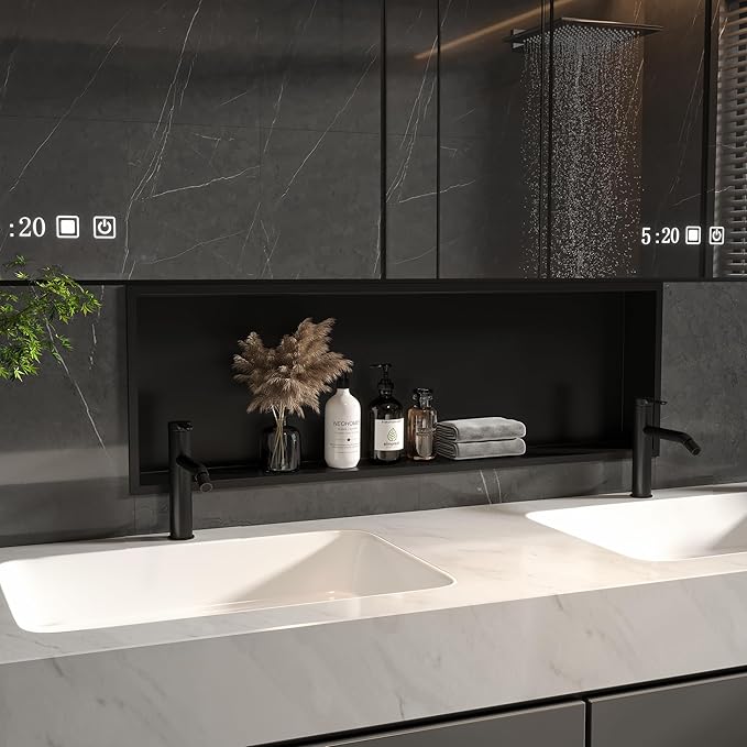Neodrain Shower Niche, Insert Bathroom Storage Shower Shelf, Stainless Steel Recessed Wall Niche No Tiled Recessed Cabinet Waterproof for Shower Storage（36" X 12"，Matte Black ）