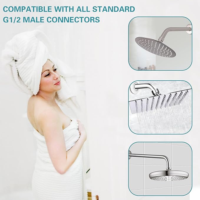 16 Inch Shower Arm with Flange,Stainless Steel 90 Degree Rain Shower Head Extension Arm,Wall-Mounted Shower Head Arm for Fixed Shower Head,Brushed Nickel
