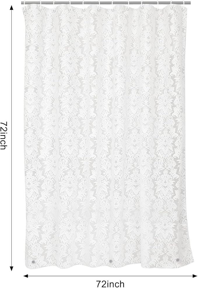 PEVA Shower Curtain, 72 x 72 Water Repellent Premium Bathroom Shower Curtain with 3 Magnetic Weights for Shower Stall, Bathtubs (White Flowers)