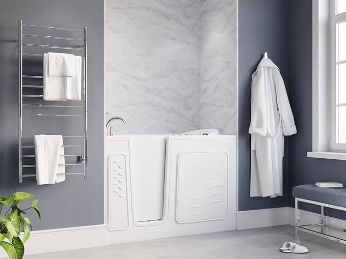 ANZZI Walk-In Bathtub 30" x 53" Whirlpool Acrylic Left Drain Quick Fill Fast Drain 9 Hydro Jets Chromatherapy Heater ADA Compliant Slip-Resistant Seat Grab Bar Extension Kit | AMZ3053RWH