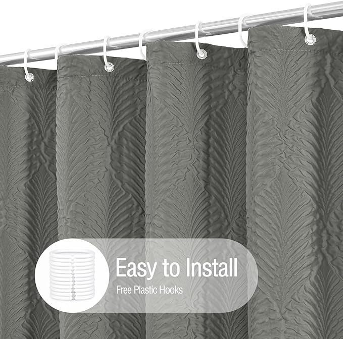 Gibelle Grey Shower Curtain for Bathroom, 3D Embossed Textured Fabric Shower Curtain, Modern Farmhouse Chic Soft Cloth Shower Curtain Set with Hooks, 72x72