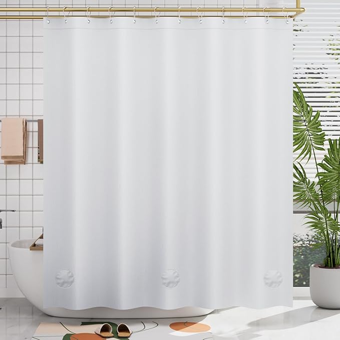 AmazerBath 48x72 Shower Curtain Stall, PEVA White Heavy Duty Shower Curtain with 2 Weighted Stones and 8 Grommet Holes