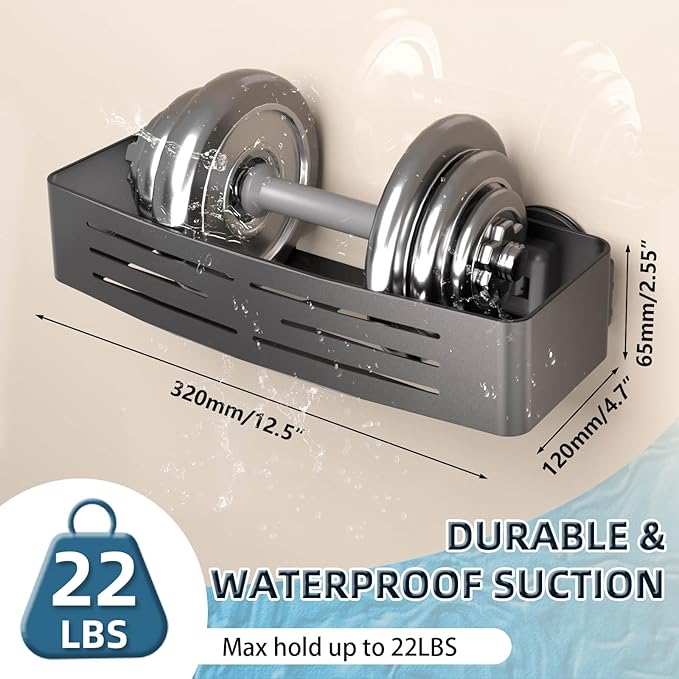 Onemake Shower Caddies Suction Cup, 2-Pack Removable Bathroom Shelf, Shower Organizer with Portable Hooks, Shower Caddy Corner Waterproof Holder with Towel Bar, Gray