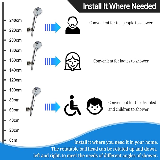 Shower Head Holder All Metal Handheld Shower Wand Bracket Adhesive Shower Wall Mount Holder Brass Shower Spray Holder Brushed Nickel, Drill Free Glue Installation