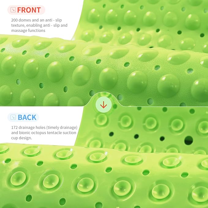 Anti-Slip Bathtub Shower mat, 39.3×15.7 inch（Approximately 100 × 40cm） Soft Oversized Machine Washable Non-Slip Bathtub mat with Drainage Holes, Bathroom Floor Suction Cup.（1-Opaque Pea Green）
