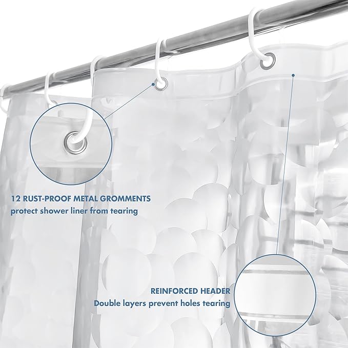 WELTRXE EVA 8G Shower Curtain Liner, 72x72 Inch 3D Clear Bubble Heavy Duty Waterproof Shower Curtain Liner with Magnets Thick Plastic Shower Curtains Weighted Bathroom Shower Liner, 12 Hooks