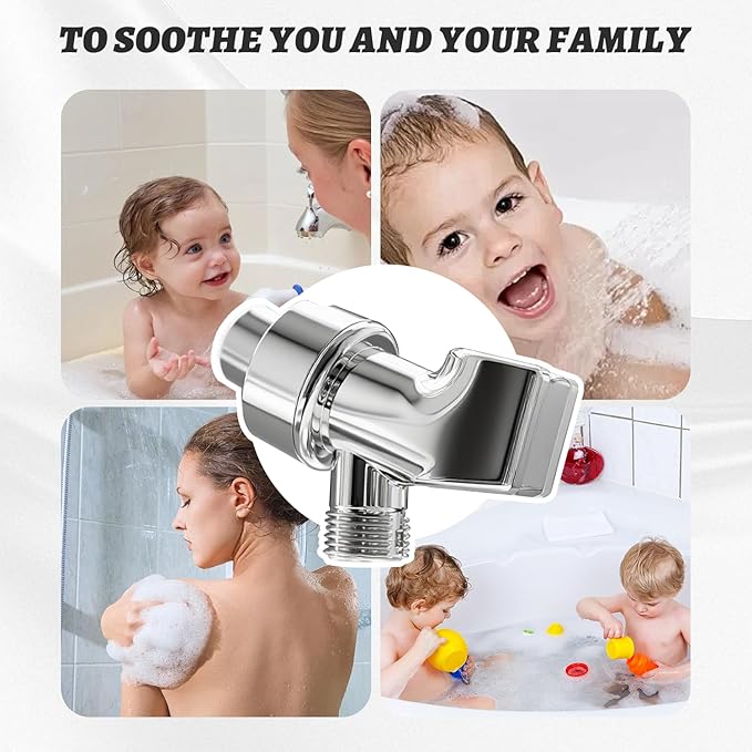 Plastic Shower Head Holder for Hand Held Showerhead Adjustable Shower Arm Mount for Connecting Shower Arm and Shower Hose，Premium ABS Bracket with Stainless Steel Swivel Ball Joint Connect(Chrome)