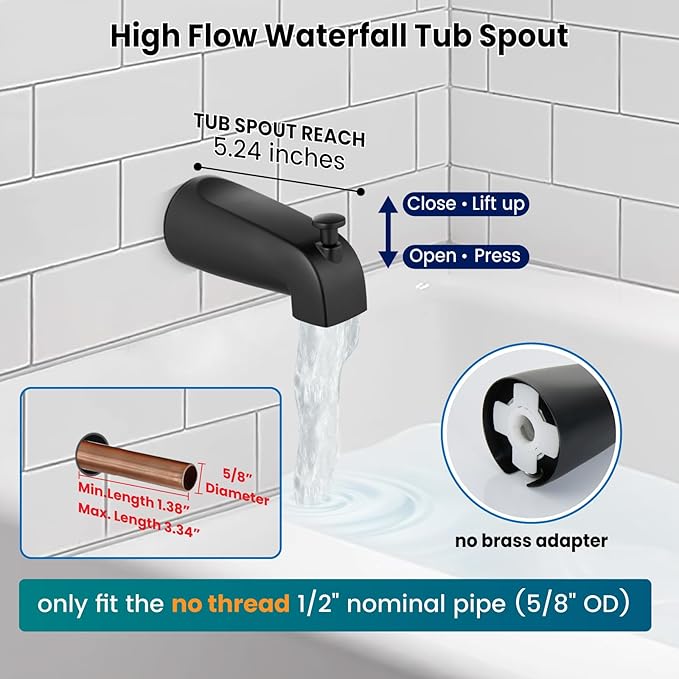 gotonovo 2 Handle Tub Shower Faucet Set Bathtub and Shower Faucet Combo Dual Shower Head and Handle Set Tub Shower Trim Kit Shower System with Tub Spout Wall Mount Matte Black