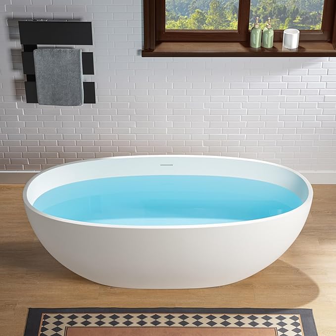 WOODBRIDGE 61 in. x 30.75 in. Stone Resin Luxury Contemporary Solid Surface Freestanding Bathtub in Matte White