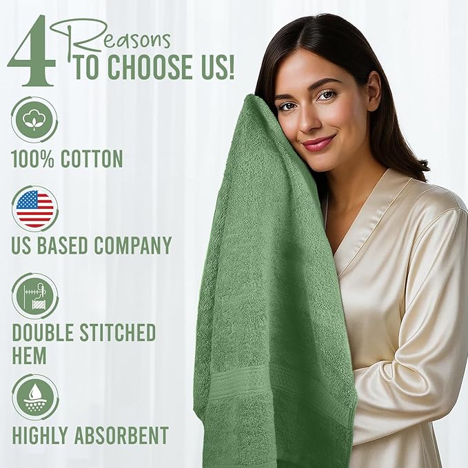 RIVERSIDE 100% Ring Spun Cotton Large Bath Towels Set of 4, 27 x 54 – Quick Dry, Soft & Highly Absorbent Towels for Shower & Bathroom – Luxury 600 GSM Towels for Home, Spa, Gym, Hotel, Sage Green