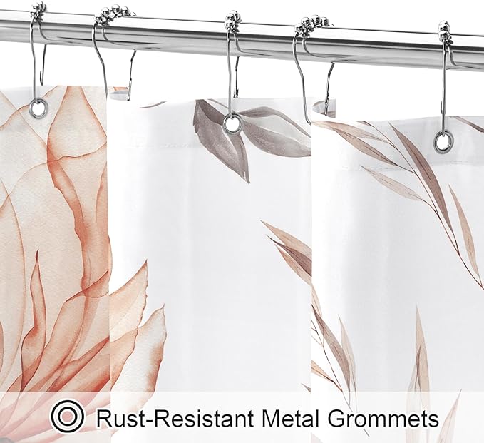 Small Stall Boho Watercolor Floral Shower Curtain 36 x 72, Orange and Grey Ink Painting Style Flower Shower Curtains for Chic Elegant Bathroom, Artistic Narrow Half Size Shower Curtain
