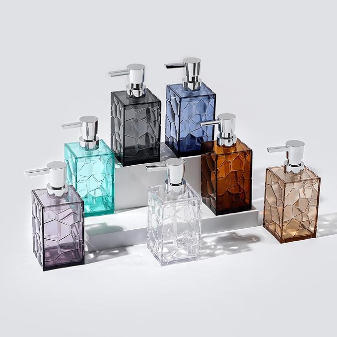 Hand Soap Dispenser, Clear Acrylic Plastic Liquid Pump Bottles Refillable Lotion Dispenser for Bathroom Decor Kitchen College Dorm, Light Brown 2 Pack