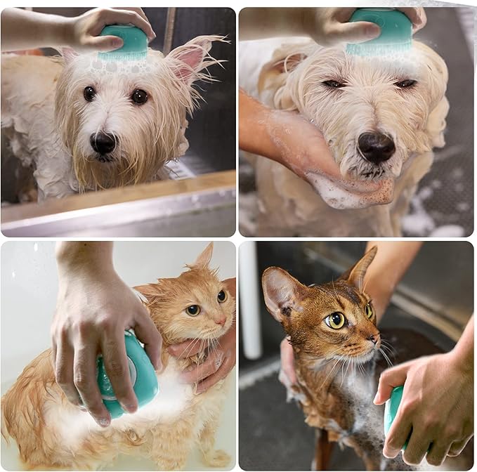 Pet Bath Brush Dog Baths Brush Shampoo Dispenser Soft Silicone Dog Bathing Brushes Dogs Shampoo Brushes scrubbers for Cats and Dogs Shower Brush Grooming (Blue)