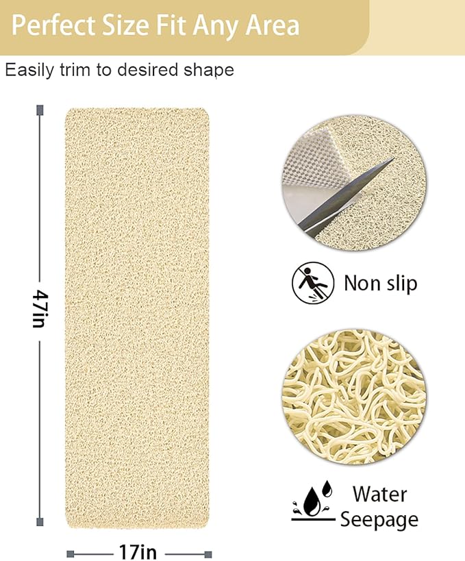 Mecko Loofah Bath Mat for Tub - Quick-Dry Non-Slip Shower Mat, Extra Thick Textured Grip Bathtub Mat for Bathroom and Shower Floor, Indoor/Outdoor Use for Wet Areas (Beige, 17"x47")