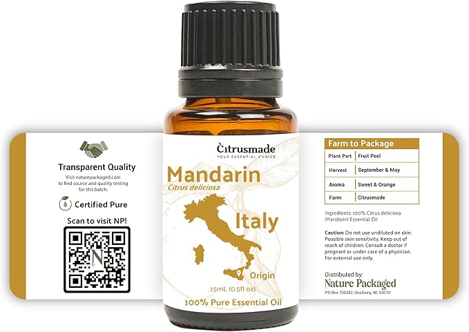 Pure Mandarin Essential Oils - Direct from Citrusmade Italy for Diffusers, Aromatherapy, Home Fragrance & Bath - Natural Aceite de Mandarina for Massage (8oz)