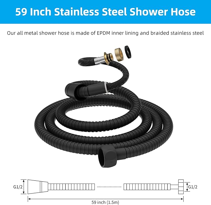 Hibbent All Metal Shower Hose, 59 Inch Stainless Steel Extra Long Bathroom Shower Hose Replacement, Anti-Twist Flexible Handheld Shower Head Hose Extension with Brass Insert & Nut, Oil Rubbed Bronze