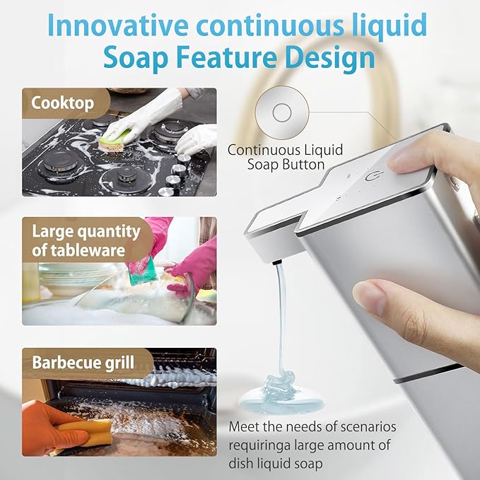 Automatic Liquid Soap Dispenser Touchless Soap Dispenser 380ml/12.8oz Rechargeable, Wall Mounted,4 Levels Adjustable Auto Soap Pump for Bathroom Kitchen Dish Soap