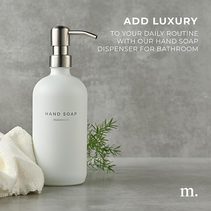 MaisoNovo Soap Dispenser 1-Piece Set | 16.9oz White Bottles with Silver Stainless Steel Pump