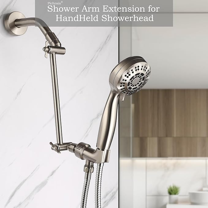 Shower Head Extension Arm, Adjustable Shower Head Arm Extender with Locking Set Screw, G1/2 Connector for Fixed/Rain/Handheld Showerheads, Easy Installation (Brushed Nickel, 10 Inch)