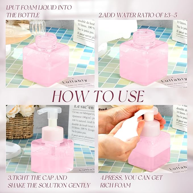 Domensi 12 Pcs Foam Pump Bottle Foaming Soap Dispenser Empty Travel Foaming Dispenser 8.5 oz Refillable Hand Soap Plastic Pump Bottle Travel Clear Container for Bathroom Vanities (Pink)