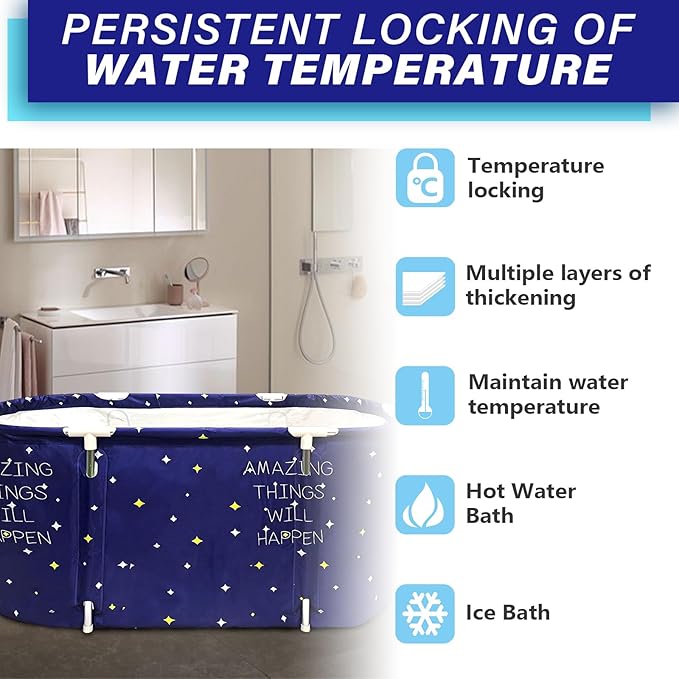 BDL Portable Folding Bathtub Soaking Bath Tub, Separate Family Bathroom SPA Tub for Adult, Freestanding Bathtub for Shower Stall,Thickening with Thermal Foam to Keep Temperature Starry Night Blue