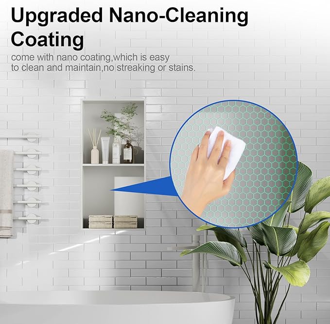 Bathbliss Shower Niche, No‑Tile Recessed Wall Niche, 11.18"x22.3" SUS304 Stainless Steel Double Shelf, Leak‑Proof Waterproof for Bathroom Storage, White