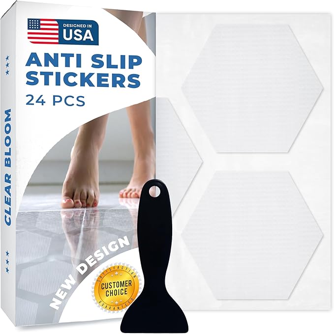 Anti-Slip Shower Stickers for Tub & Shower Floor — Original White Hex Non-Slip Bathtub Stickers, 24 Pack 3.25”, Micro-Pyramid Grip, Scraper Included, Easy Apply