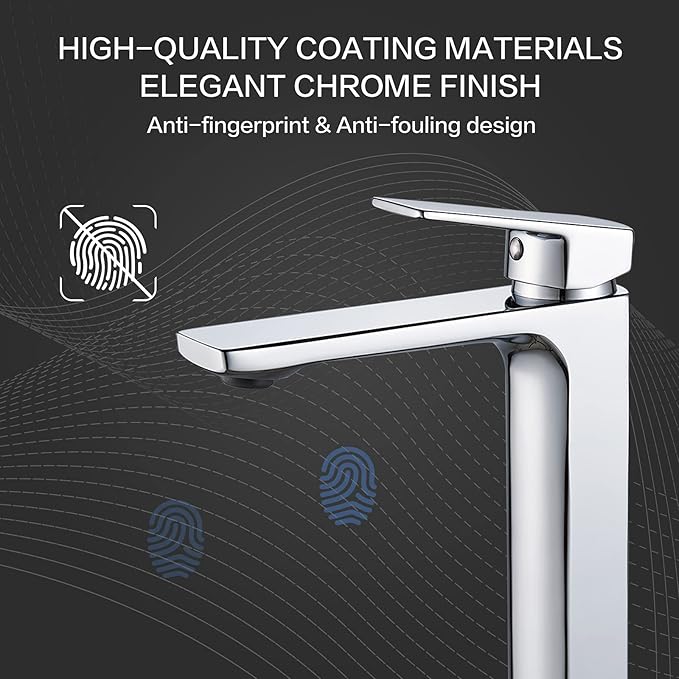 VOTON Chrome Vessel Sink Faucet Tall Single Handle Bathroom Vanity Sink Faucet, Rv Bathroom Faucets Lavatory Vessel Faucet Basin Mixer Tap, Solid Brass 1.2 GPM