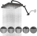 Hibbent Rain Shower Head, 13'' High Pressure Rainfall 5 Spray Mode Showerhead with 16" Shower Head Extension Arm, Brass Adjustable Shower Arm Extender, Waterfall fixed Showerheads, Oil Rubbed Bronze