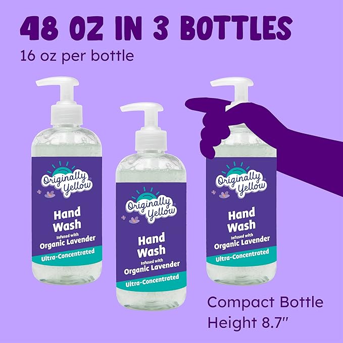 Originally Yellow Plant-Based Hand Soap All Natural Infused with Organic Lavender | Gentle Natural Hand Soap | Pet & Baby-Safe Soap, 16 Fl Oz (3-Pack)