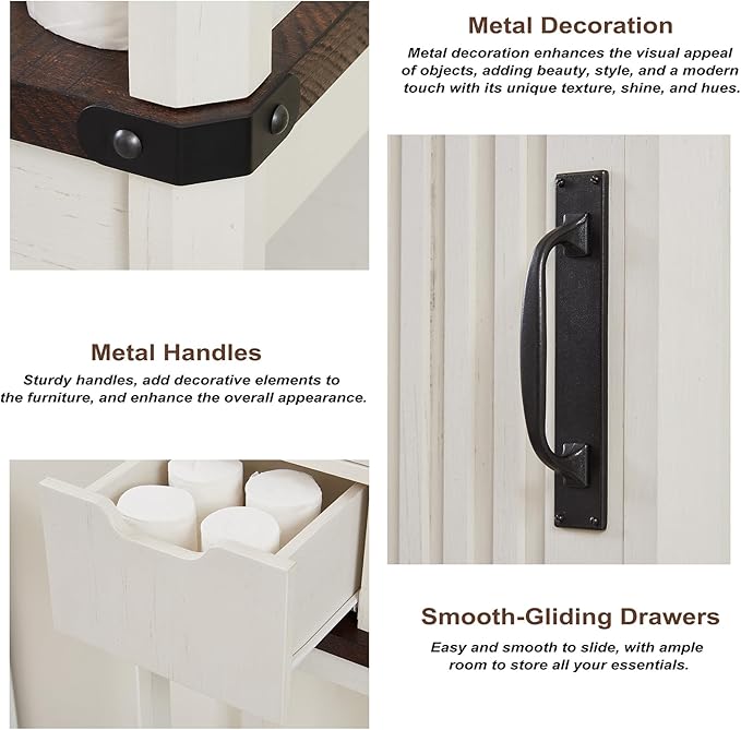 Over The Toilet Storage Cabinet, Farmhouse Storage Cabinet with Adjustable Shelves and Sliding Barn Door, Free Standing Over Toilet Bathroom Organizer (Antique White)
