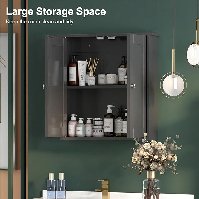 Black Bathroom Wall Cabinet,Medicine Cabinet Over Toilet,Bathroom Cabinet Wall Mounted with Shelves,Surface Mount Medicine Cabinet for Laundry Room,Kitchen,Storage Cabinet 22x23