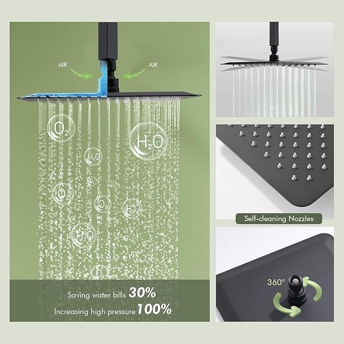 Shower Faucets Sets Shower System with Body Jets, Bostingner 10" Rain Shower Head with 2 In 1 Handheld Spray and 4 Jets, Ceiling Mount All Metal 3 Way Shower Set with Valve and Trim Kit, Matte Black