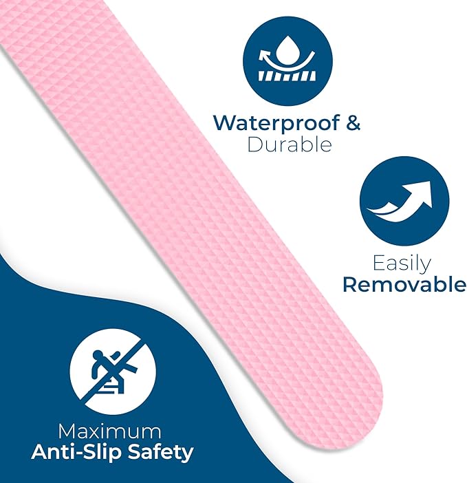 Anti-Slip Shower Stickers - Help Reduce Slipping in Bathtub & Shower, Pink Non-Slip Bath Strips, Strong Adhesive Bathtub Appliques Suitable for Homes with Kids, Adults & Seniors - 24 Pcs - Homergy