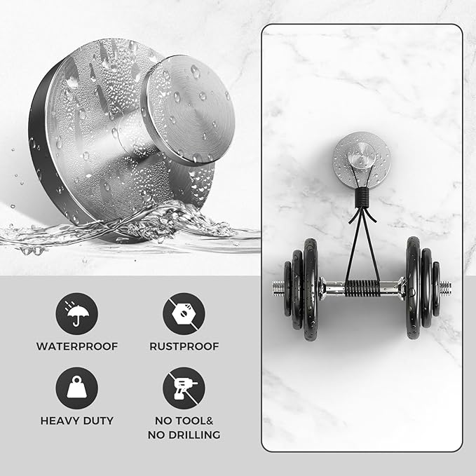 Shower Hooks for Inside Shower,Suction Cup Hooks for Glass Window,Removable Towel Hooks for Bathrooms,2 Packs(Silver)