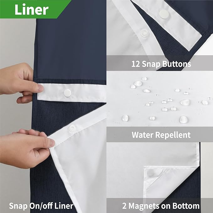 Stall No Hooks Needed Linen Textured Shower Curtain with Snap-in Fabric Liner Set,Hotel Luxury Decor Farmhouse Shower Curtains for Bathroom,Waterproof & Washable,54Wx80H,Navy Blue